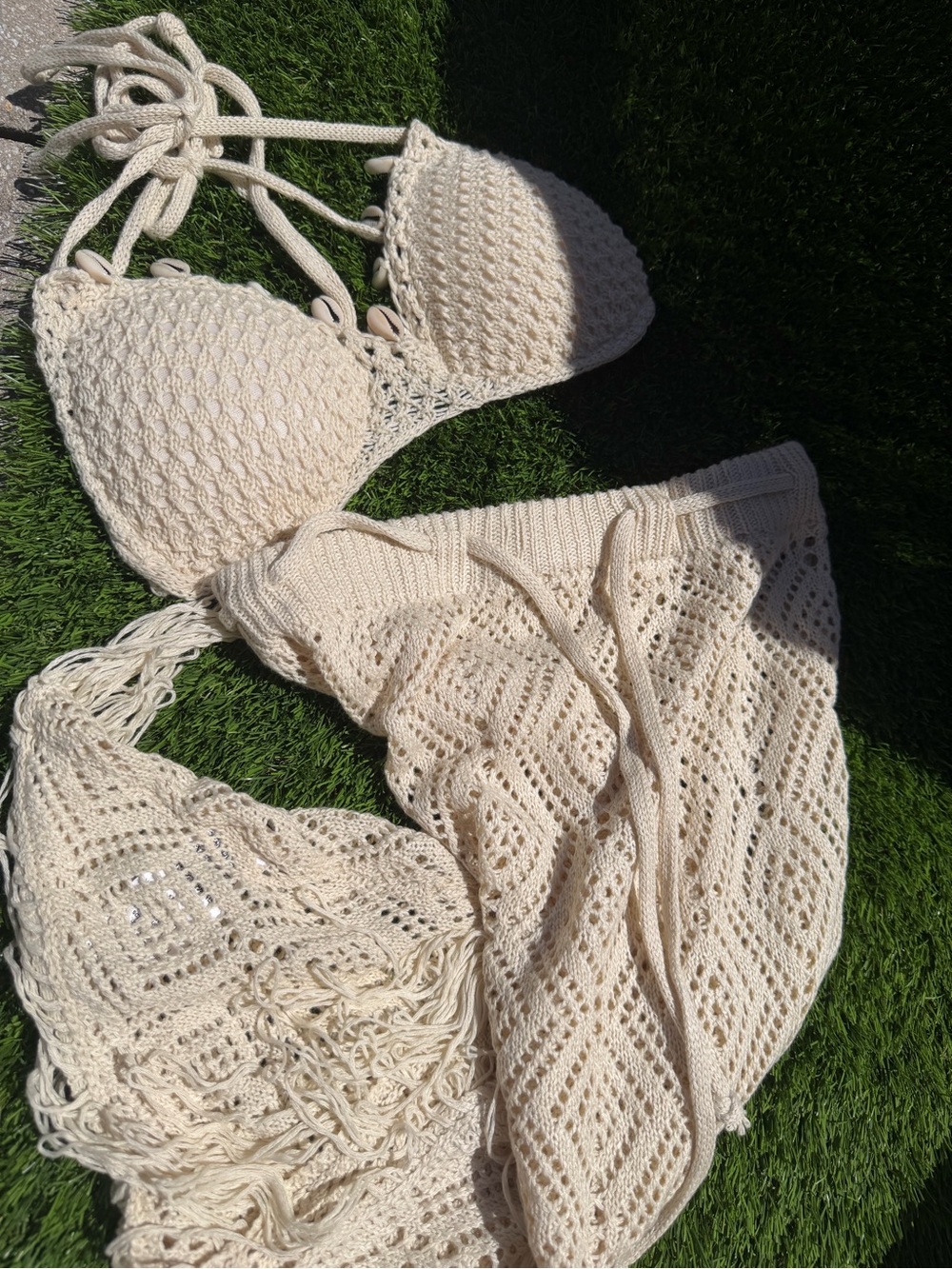 Crochet Bikini Set in Cream - Picture 1 of 3